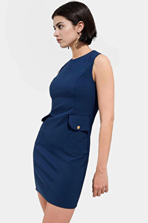 Yazlık Kolsuz Mini Elbise Bodycon Kesim Dokuma Kumaş Bisiklet Yaka Günlük Kullanım İçin