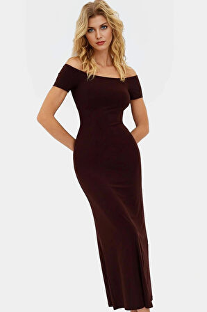 Yazlık Bodycon Maxi Elbise 96% Polyester Carmen Yaka Kısa Kollu Yüksek Kalite