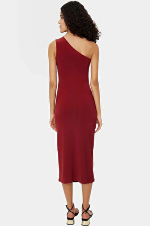 Bodycon Midi Elbise Kolsuz Tek Omuz Örme Kumaş Günlük Şık Dayanıklı Malzeme