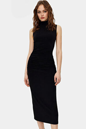 Örme Kumaş Bodycon Maxi Elbise Dik Yaka Günlük Casual Seçkin Malzeme Yüksek Kalite Dayanıklı