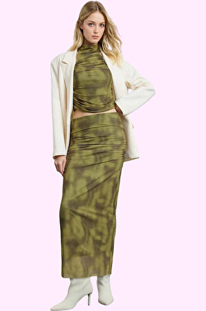 Kadın Örme Maxi Etek; Soyut Desen Kalem Kalıp Beli Lastikli Astarlı Yaz Aylarının Vazgeçilmezi