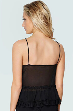 Askılı Bağlama Detaylı Tül Bluz Polyester Regular Kalıp Yazlık Rahat Kullanım Şık Görünüm