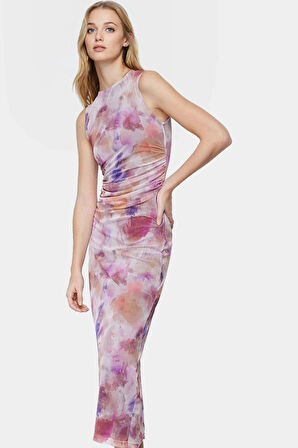 Yazlık Maxi Elbise Bodycon Kalıp Çiçek Desenli Örme Kumaş Rahat Kullanım Konforlu Kesim