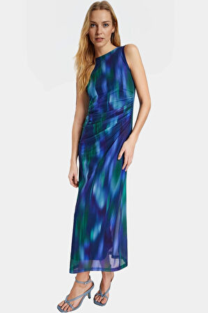 Yazlık Maxi Elbise Bodycon Kalıp Çiçek Desenli Örme Kumaş Rahat Kullanım Konforlu Kesim