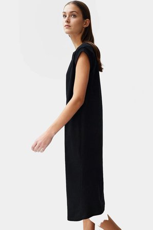 Pamuklu Rahat Kesim Midi T shirt Elbise Renk Ay Kol Düz Desen Modern Stil