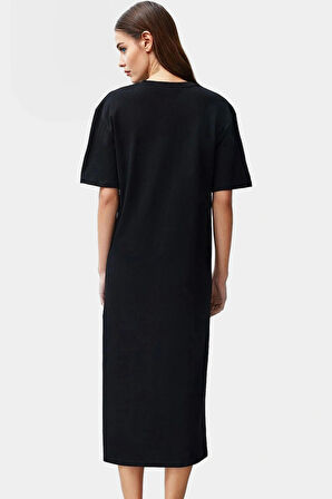 Pamuklu Örme Midi T shirt Elbise Rahat Şık ve Günlük Özel Tasarım Konforlu Kesim Yüksek Kalite