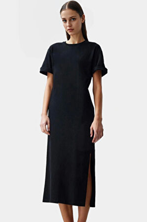 Pamuklu Örme Midi T shirt Elbise Rahat Şık ve Günlük Özel Tasarım Konforlu Kesim Yüksek Kalite