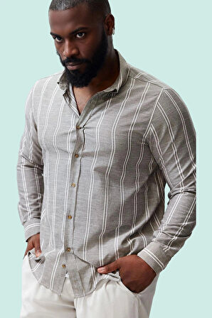 Erkek Büyük Beden Rahat Fit Çizgili Gömlek Pamuk Günlük Stil Hafta Sonu Yaz Aylarının Vazgeçilmezi