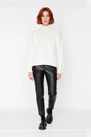 Kadın Oversize Dik Yaka Gri Akrilik Uzun Kollu Basic Triko Kazak Kışlık Kombinlerin Anahtarıdır