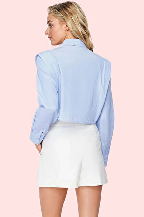 Kadın Terrycotton Dokuma Crop Gömlek Yaka Düz Desen Günlük ve Şık Kombinler İçin Hafta Sonu