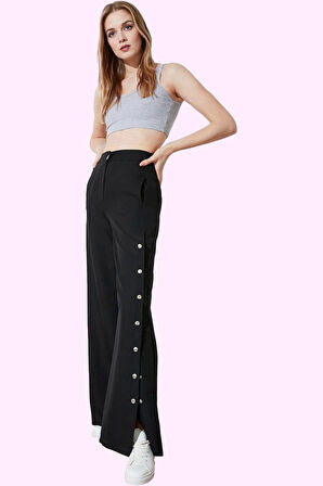 Kadın Yüksek Bel Geniş Paça Pantolon Casual Dokuma Kumaş Rahat Günlük Yaz Aylarının Vazgeçilmezi