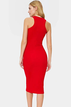 Yazlık Kolsuz Bodycon Örme Midi Elbise 98% Pamuk Rahat Kalıp Şık Görünüm Seçkin Malzeme