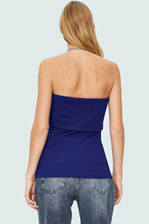 Yandan Fermuarlı Krep Örme Straplez Bluz Premium Kalite Modern Stil