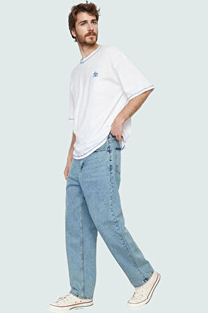 Erkek Pamuklu Denim Pantolon Yüksek Bel Geniş Paça Günlük Stil Hafta Sonu Kaliteli Malzeme