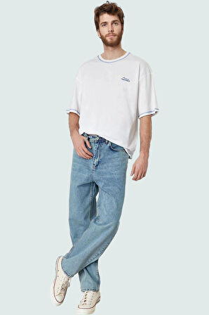 Erkek Pamuklu Denim Pantolon Yüksek Bel Geniş Paça Günlük Stil Hafta Sonu Kaliteli Malzeme