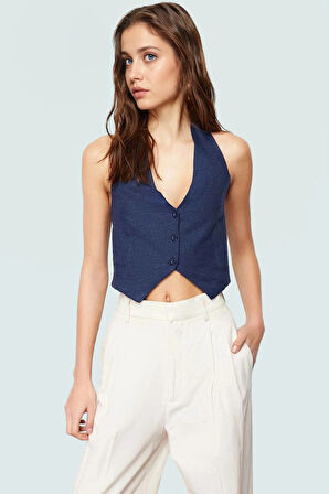 Renk Keten Karışımlı Kolsuz Crop Bluz Yazlık ve Şık Premium Kalite Konforlu Kesim