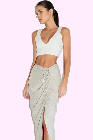 Kadın Keten Karışımlı Midi Etek Günlük Casual Yaz Stilleri İçin Hafta Sonu Kaliteli Malzeme