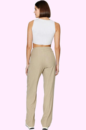 Kadın Yüksek Bel Straight Pantolon Düz Desen İş Ve Günlük Kullanıma Uygun Kaliteli Malzeme