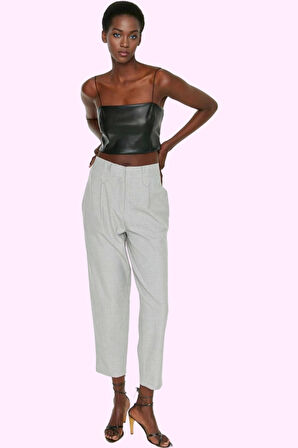 Kadın Poliviskon Dokuma Pantolon Yüksek Bel Havuç Kalıp Günlük Ve İş Hayatı Modern Tasarım