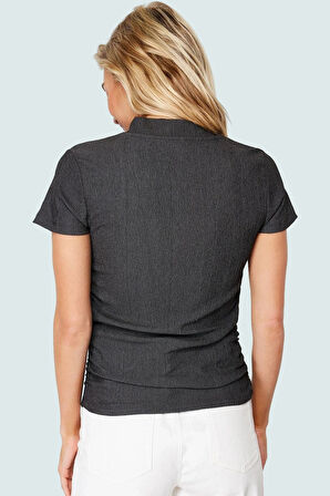 Polyester Karışımlı Bluz Crop Boy Fitted Kalıp Kısa Kol Seçkin Malzeme Dayanıklı