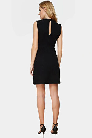 Yazlık A line Mini Elbise Nefes Alan Scuba Krep Kumaş Choker Yaka Uzun Ömürlü Zarifane Tasarım