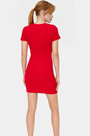 Örme Mini Elbise Bodycon Kalıp Bisiklet Yaka Günlük Kısa Kollu Rahat Kullanım Trend Tasarım