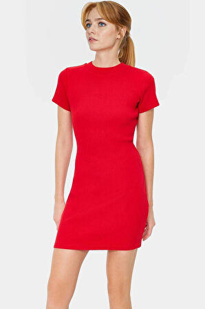 Örme Mini Elbise Bodycon Kalıp Bisiklet Yaka Günlük Kısa Kollu Rahat Kullanım Trend Tasarım