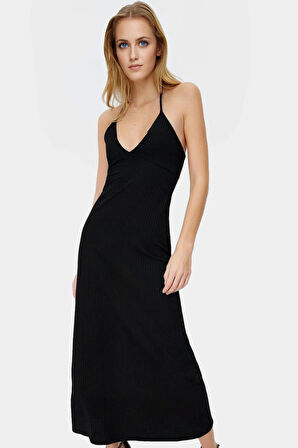 Bodycon Maxi Elbise Nefes Alan Örme Kumaş A line Kalıp Yazlık Profesyonel Görünüm