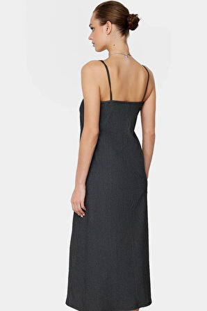 Polyester Elastan Shift Elbise Kolsuz Midi Boy Nefes Alan Kumaş Rahat Kullanım Modern Stil