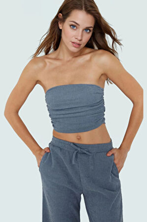 Asimetrik Kesim Straplez Bluz Esnek Örme Günlük Tarz Şık Görünüm Trend Tasarım