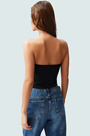 Fitted Straplez Crop Bluz Yan Fermuar Asimetrik Kesim Polyester Kumaş Profesyonel Görünüm