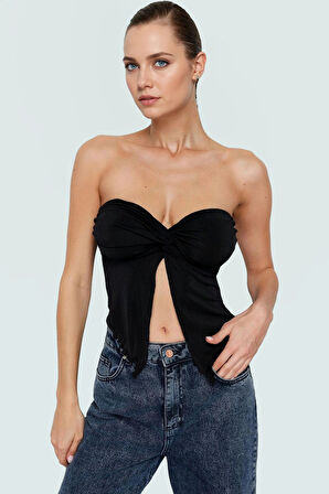 Yazlık Crop Bluz Buzzy Dokuma Polyester Straplez Kemersiz Günlük Stil Rahat Kullanım