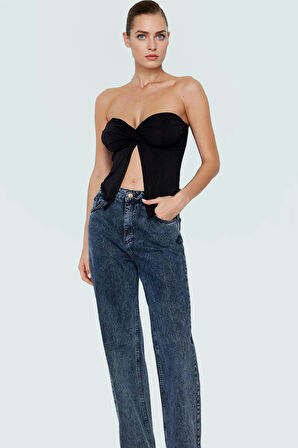 Yazlık Crop Bluz Buzzy Dokuma Polyester Straplez Kemersiz Günlük Stil Rahat Kullanım