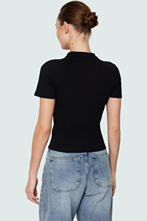 Şık Pamuklu Kaşkorse Örme Bluz Fitted Kalıp Kısa Kol Seçkin Malzeme Trend Tasarım