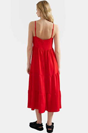 Polyester Dokuma Midi Elbise Renk Skater Kalıp Kolsuz Belden Açılan Etek Mükemmel Uyum