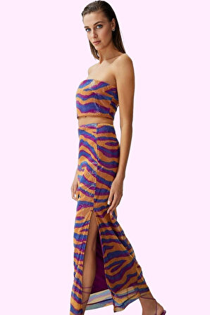 Kadın Kalem Kalıp Maxi Etek Çok Animal Desenli Payetli Gece Elbisesi Yaz Aylarının Vazgeçilmezi