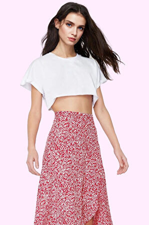 Kadın Yüksek Bel A line Midi Etek Çiçekli Desenli Örme Kumaş Rahat Yaz Aylarının Vazgeçilmezi