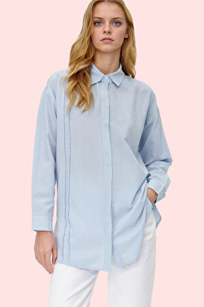 Kadın Uzun Kollu İncili Detaylı Gömlek Basic Kalıp Günlük Ve İş Yaz Aylarının Vazgeçilmezi