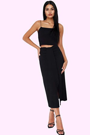 Kadın Midi Etek Anvelop Kruvaze Kalem Kalıp Örme Yazlık İş Elbisesi Yaz Aylarının Vazgeçilmezi