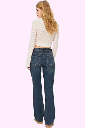Kadın Pamuk Denim Straight Jean; Düşük Bel Boru Paça Günlük Şıklık Yaz Aylarının Vazgeçilmezi