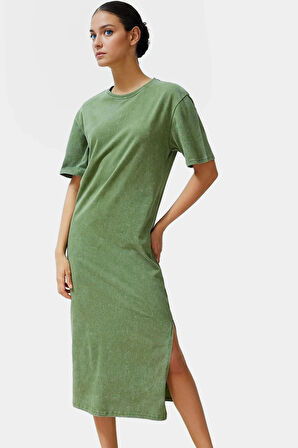 Pamuklu Örme Midi T shirt Elbise Rahat Şık ve Günlük Özel Tasarım Konforlu Kesim Yüksek Kalite
