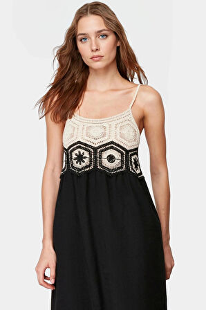 Pamuklu A Line Midi Elbise Rahat Kesim Kroşe Detay Yazlık Özenle Seçilmiş Ve Şık