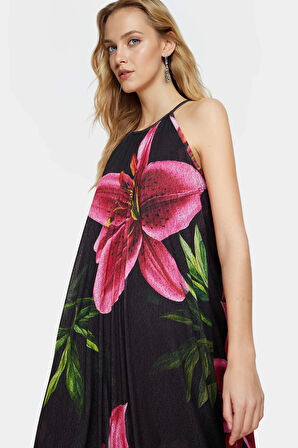 A line Halter Yaka Maxi Elbise Örme Çiçekli Polyester Yazlık Uzun Ömürlü Modern Stil