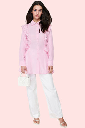 Kadın Terrycotton Dokuma Gömlek Casual Stil Basic Siluet Rahat Günlük Kullanım Özel Günler