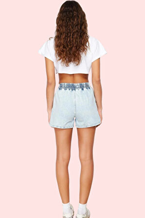 Kadın Yüksek Bel Mini Denim Şort Pamuk Rengi Rahat Yaz Şortu Günlük Kullanım Modern Tasarım