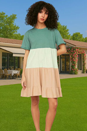 Yazlık Pamuk Mini Elbise A line Bisiklet Yaka Rahat Günlük Stil Modern Stil Kaliteli İşçilik