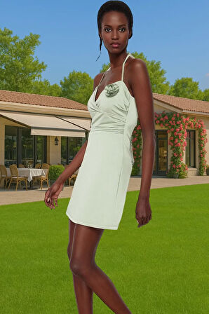 A Line Sandy Örme Mini Elbise Kalp Yaka Kolsuz Rahat Yazlık Rahat Kullanım Rahat Kullanım