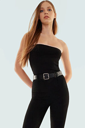 Pamuklu Kaşkorse Dokuma Crop Bluz Straplez Yaka Yazlık Dayanıklı Malzeme Modern Stil