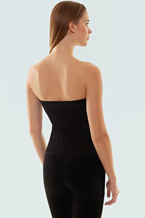 Pamuklu Kaşkorse Dokuma Crop Bluz Straplez Yaka Yazlık Dayanıklı Malzeme Modern Stil