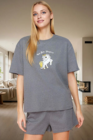 Yazlık Pijama Takımı Kısa Kollu Regular Pamuklu Baskılı Homewear Modern Stil Trend Tasarım